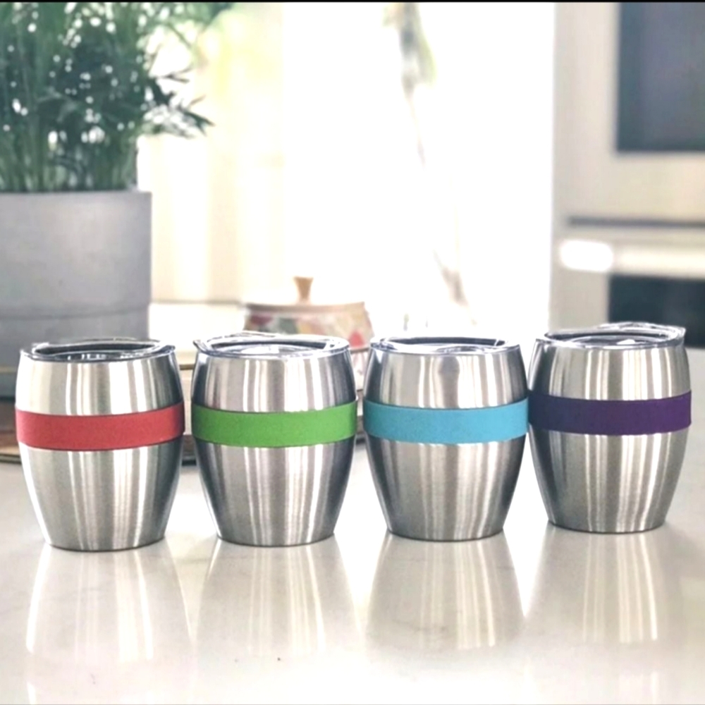 New Set Of 4 Stainless Steel Wine Glass Set With Lids And Color Coded